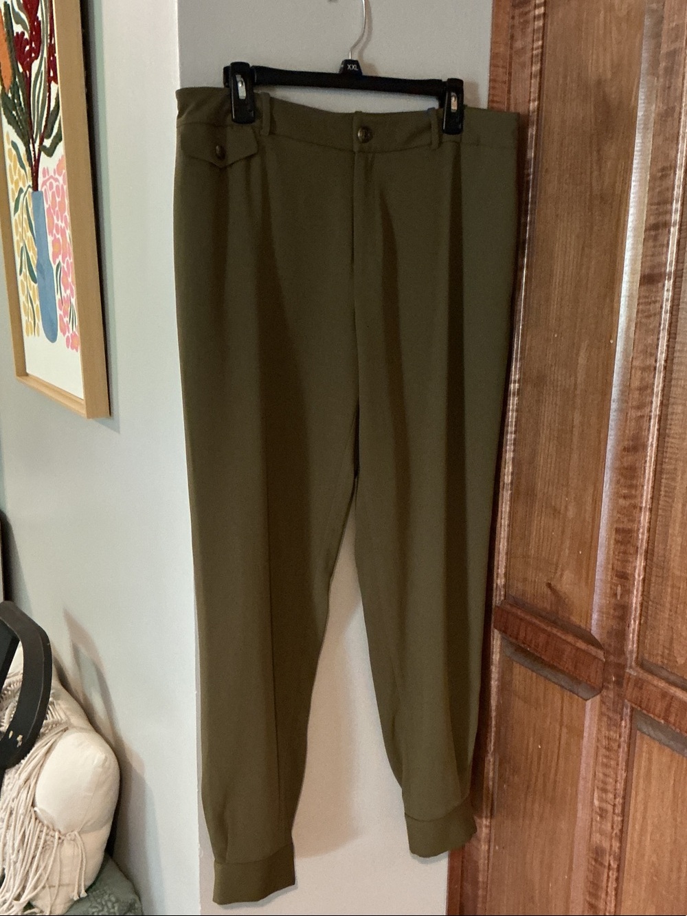 Lauren Ralph Lauren Olive Green Tailored Trousers Sz 12 Button Cuff Hems Pockets